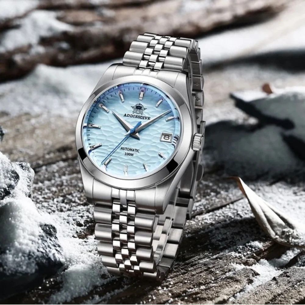 ADDIESDIVE AD2118 Men's Watch Automatic Mechanical Seiko NH35 Baby Blue Dial